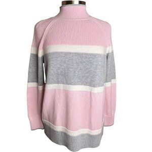 Talbots Petite Lp Mock Neck Striped Sweater Pink Gray Cotton Blend Ribbed Knit